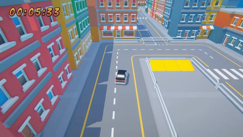 Game logo - City Drift - a black car in the city streets jumps over a fence