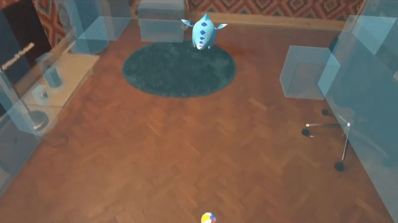 Virtual pet jumping and roaring